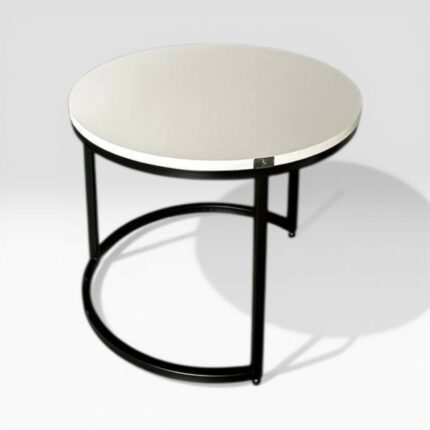 Konferenční stolek loft kulatý bílý s černou konstrukcí | Moderní stolek
