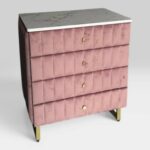 Komoda Pink Gold Marble – komoda se zásuvkami, růžový velur, zlaté nohy