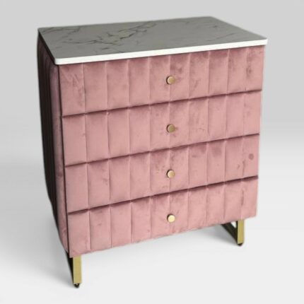Komoda Pink Gold Marble – komoda se zásuvkami, růžový velur, zlaté nohy