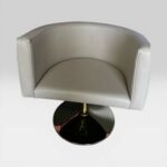 Kadeřnické křeslo Oval Gold hydraulické – zlatá kulatá podstava, béžová ekokůže, salonní křeslo