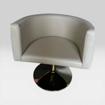 Kadeřnické křeslo Oval Gold hydraulické – zlatá kulatá podstava, béžová ekokůže, salonní křeslo