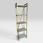 Regál Loft Gold White – kovový regál s policemi, bílé DTD, zlatý rám