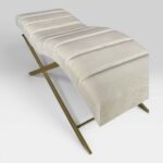 Lehátko Loft pro prodlužování řas, podélné prošití, zlaté nohy, světle béžový velur