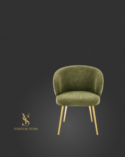 Židle Olsey bouclé zelená na kovových nohách zlaté barvy