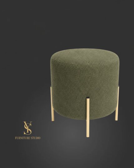 Taburet Loft bouclé na nožkách 47×43 cm zelený, kov zlato