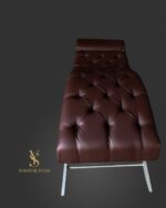 Lehátko Loft s nastavitelnou opěrkou hlavy, Chesterfield prošití, hnědá ekokůže - Obrázek 4