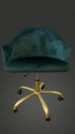 Židle Classic na kolečkách pro kosmetické salony, zelený velur, zlatá kovová podnož