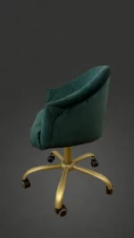Židle Classic na kolečkách, zelený velur, zlatá kovová podnož, boční pohled
