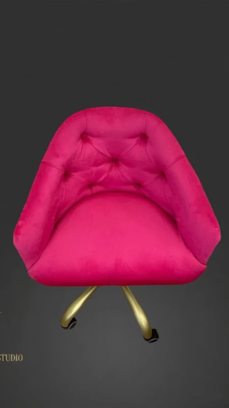 Židle Classic pro kosmetické salony s Chesterfield prošíváním, růžový velur, zlatá kovová podnož