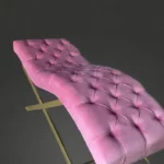 Anatomické lehátko Loft pro prodlužování řas, Chesterfield prošívání, růžový velur, zlatá kovová konstrukce, boční pohled