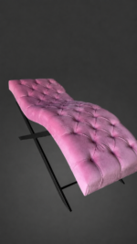 Anatomické lehátko Loft pro prodlužování řas, Chesterfield prošívání, růžový velur, černá kovová konstrukce